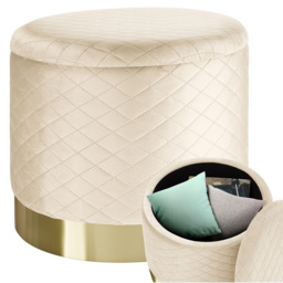 tectake Coco Cream Velvet Look Quilted Padded Round Stool with Storage - Size: 44.5 x 51 x 51cm - Wilko - thumbnail 3