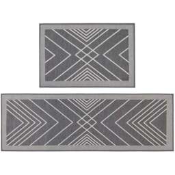 JVL Expression Stripe Rubber Backed Door Mat and Runner Set - Size: 75 x 50 x 5cm - Grey - Wilko - thumbnail 1