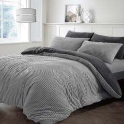 Velosso King Size Silver Plush Cord Duvet Set - Wilko - thumbnail 1