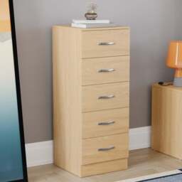 Vida Designs Riano 5 Drawer Pine Narrow Chest of Drawers - Brown - Wilko