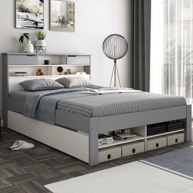 Fabio King Size Grey and White Wooden 2 Drawer Storage Bed - Bedmaster - Wilko - image 1