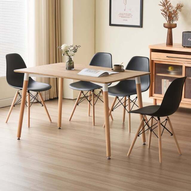 Comfy Living 4 Seater Metal Detailing Dining Set Oak and Black - Wilko - image 1