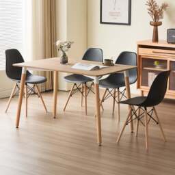 Comfy Living 4 Seater Metal Detailing Dining Set Oak and Black - Wilko