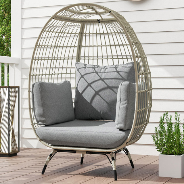 Outsunny Charcoal Grey PE Rattan Egg Chair with Padded Cushions - Size: 148 x 90 x 105cm - Wilko - image 1
