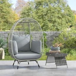 Outsunny Charcoal Grey PE Rattan Egg Chair with Padded Cushions - Size: 148 x 90 x 105cm - Wilko - thumbnail 4