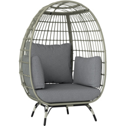 Outsunny Charcoal Grey PE Rattan Egg Chair with Padded Cushions - Size: 148 x 90 x 105cm - Wilko - thumbnail 3