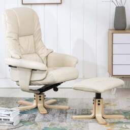 Furniture Online Sorento Cream Bonded Leather Swivel Recliner Chair with Footstool - Size: 108 x 77 x 86cm - Wilko