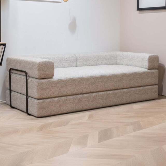 Sliding Wardrobes 4U 3 Seater Camel Larry Fabric Sofa Bed - Cream - Wilko - image 1