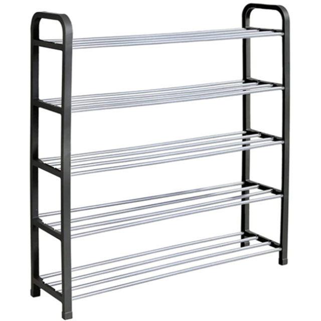AMOS Eezy 5 Tier Black and Silver Metal Shoe Rack - Size: 19 x 70 x 76cm - Multi - Wilko - image 1