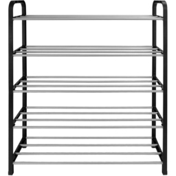 AMOS Eezy 5 Tier Black and Silver Metal Shoe Rack - Size: 19 x 70 x 76cm - Multi - Wilko - thumbnail 4