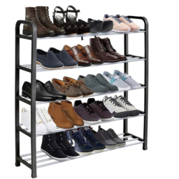 AMOS Eezy 5 Tier Black and Silver Metal Shoe Rack - Size: 19 x 70 x 76cm - Multi - Wilko - thumbnail 5