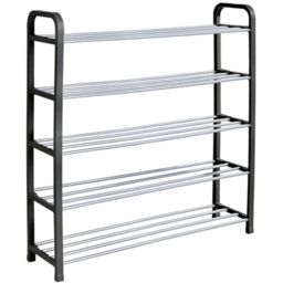 AMOS Eezy 5 Tier Black and Silver Metal Shoe Rack - Size: 19 x 70 x 76cm - Multi - Wilko - thumbnail 1