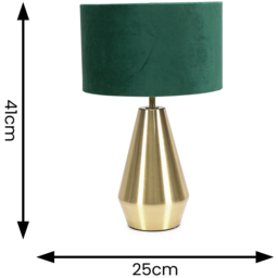 ValueLights Jax Green Velvet Shade Antique Brass Touch LED Table Lamp - Size: 41 x 25 x 25cm - Gold - Wilko - thumbnail 7