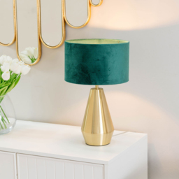 ValueLights Jax Green Velvet Shade Antique Brass Touch LED Table Lamp - Size: 41 x 25 x 25cm - Gold - Wilko - thumbnail 3