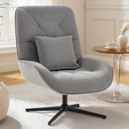 Portland Light Grey Chenille Swivel Accent Chair with Lumbar Pillow - Size: Single - Wilko