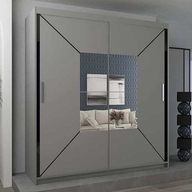Sliding Wardrobes 4U Nicole 2 Door Grey Mirrored Wardrobe 180cm - Wilko - image 1