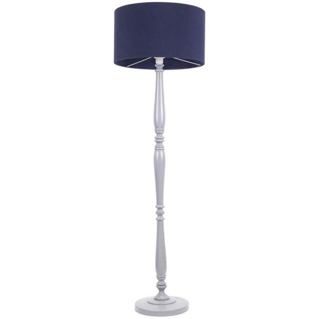 ValueLights Victoria Navy Blue Fabric Drum Shade Grey Wood Traditional Stem LED Floor Lamp - Size: 157 x 45 x 45cm - Wilko - image 1