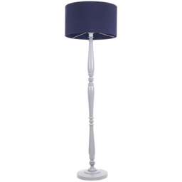 ValueLights Victoria Navy Blue Fabric Drum Shade Grey Wood Traditional Stem LED Floor Lamp - Size: 157 x 45 x 45cm - Wilko - thumbnail 1