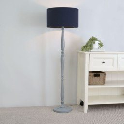 ValueLights Victoria Navy Blue Fabric Drum Shade Grey Wood Traditional Stem LED Floor Lamp - Size: 157 x 45 x 45cm - Wilko - thumbnail 3
