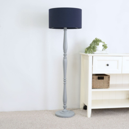 ValueLights Victoria Navy Blue Fabric Drum Shade Grey Wood Traditional Stem LED Floor Lamp - Size: 157 x 45 x 45cm - Wilko - thumbnail 4