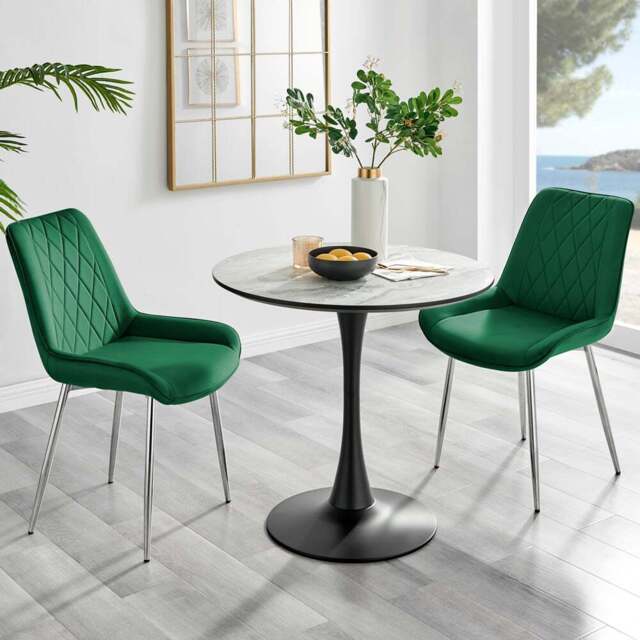 Furniturebox Elissa Cesano Marble Effect 2 Seater Round Dining Set White Green and Chrome - Wilko - image 1