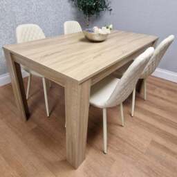 Kosy Koala 4 Seater Faux Leather Gem Pattern Dining Set Light Oak and Cream - Multi - Portland - Wilko