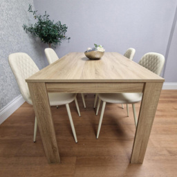 Kosy Koala 4 Seater Faux Leather Gem Pattern Dining Set Light Oak and Cream - Multi - Portland - Wilko - thumbnail 4