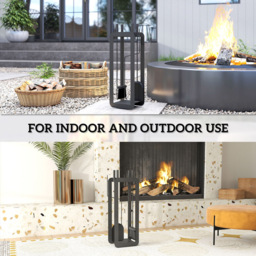 Outsunny 5 Piece Black Metal Fireplace Companion Set - Size: 59 x 22.5 x 16cm - Wilko - thumbnail 7
