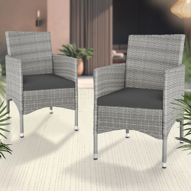 tectake Nantes Set of 2 Light Grey and Cream Polyrattan Garden Chair - Size: 85 x 57 x 59cm - Wilko - image 1