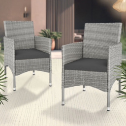 tectake Nantes Set of 2 Light Grey and Cream Polyrattan Garden Chair - Size: 85 x 57 x 59cm - Wilko