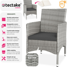 tectake Nantes Set of 2 Light Grey and Cream Polyrattan Garden Chair - Size: 85 x 57 x 59cm - Wilko - thumbnail 7