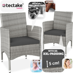 tectake Nantes Set of 2 Light Grey and Cream Polyrattan Garden Chair - Size: 85 x 57 x 59cm - Wilko - thumbnail 4