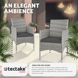 tectake Nantes Set of 2 Light Grey and Cream Polyrattan Garden Chair - Size: 85 x 57 x 59cm - Wilko - thumbnail 5