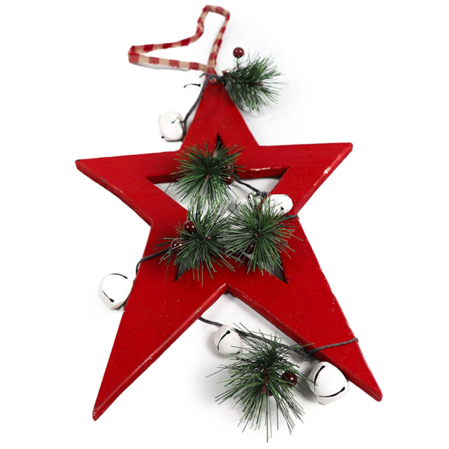 Shatchi Red Star Wooden Hanging Christmas Decoration 26cm - Size: 26 x 6 x 4cm - Wilko - image 1