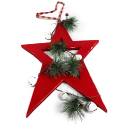 Shatchi Red Star Wooden Hanging Christmas Decoration 26cm - Size: 26 x 6 x 4cm - Wilko - thumbnail 1