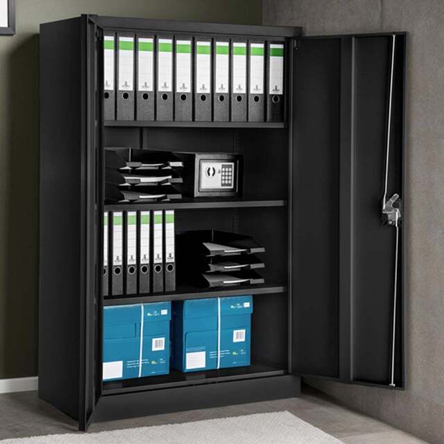 tectake 4 Shelf Black Lockable File Cabinet - Size: 140 x 90 x 40cm - Wilko - image 1