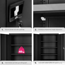 tectake 4 Shelf Black Lockable File Cabinet - Size: 140 x 90 x 40cm - Wilko - thumbnail 5