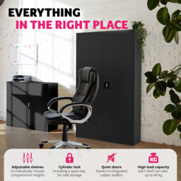 tectake 4 Shelf Black Lockable File Cabinet - Size: 140 x 90 x 40cm - Wilko - thumbnail 4