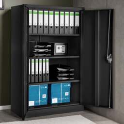 tectake 4 Shelf Black Lockable File Cabinet - Size: 140 x 90 x 40cm - Wilko - thumbnail 1