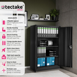 tectake 4 Shelf Black Lockable File Cabinet - Size: 140 x 90 x 40cm - Wilko - thumbnail 7