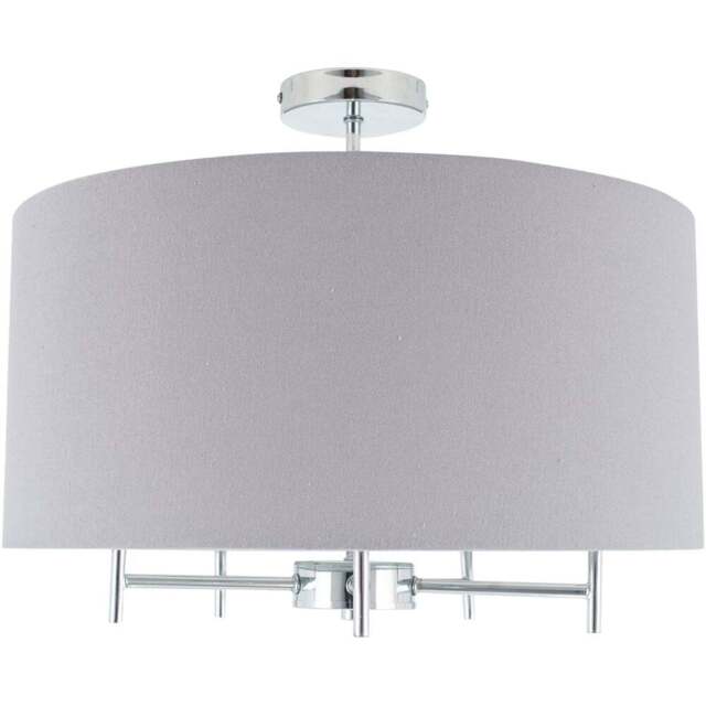 Pacific Lifestyle Plaza Silver Metal and Grey Linen Pendant Light - Wilko - image 1
