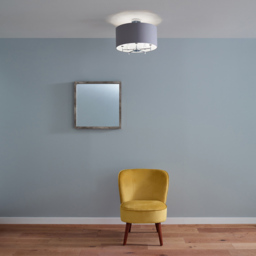 Pacific Lifestyle Plaza Silver Metal and Grey Linen Pendant Light - Wilko - thumbnail 3