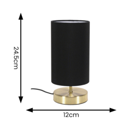 ValueLights Francis Black Shade Gold Touch Table Lamp and Bulb - Size: 24.5 x 12 x 12cm - Wilko - thumbnail 6