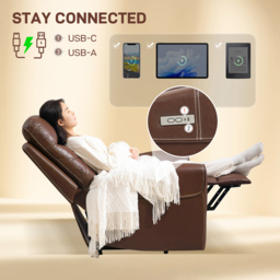 Portland Brown Overstuffed Riser and Recliner Chair with USB Ports - Size: Single - Wilko - thumbnail 6