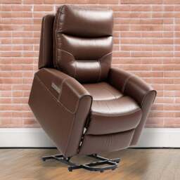 Portland Brown Overstuffed Riser and Recliner Chair with USB Ports - Size: Single - Wilko