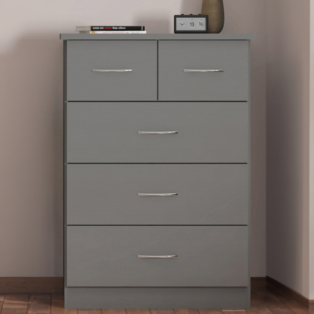 Seconique Nevada 5 Drawer 3D Effect Grey Chest of Drawers - Wilko - image 1