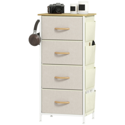 HOMCOM 4 Drawer 4 Side Pockets 2 Hooks Beige Fabric Chest of Drawers - Silver - Wilko - thumbnail 3