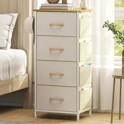 HOMCOM 4 Drawer 4 Side Pockets 2 Hooks Beige Fabric Chest of Drawers - Silver - Wilko