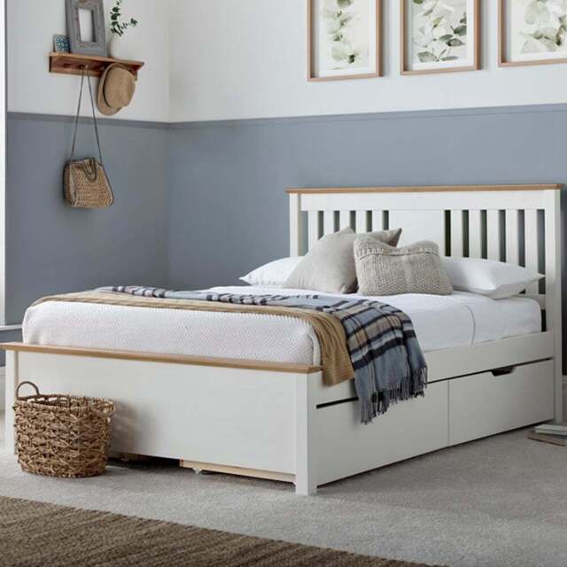 Chester Single Stone White and Oak 2 Drawer Storage Bed Frame - Bedmaster - Wilko - image 1