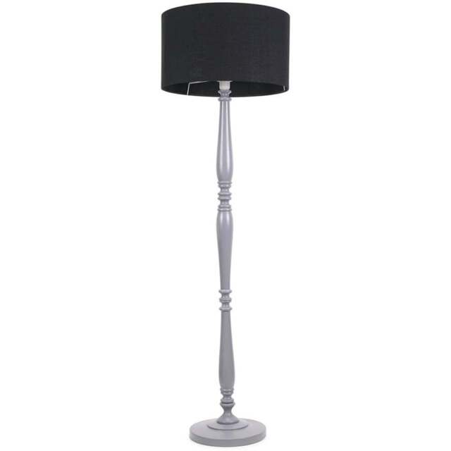 ValueLights Victoria Black Fabric Drum Shade Grey Wood Traditional Stem LED Floor Lamp - Size: 157 x 45 x 45cm - Wilko - image 1